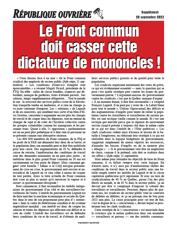 République ouvrière 增刊  |  2023年9月20日