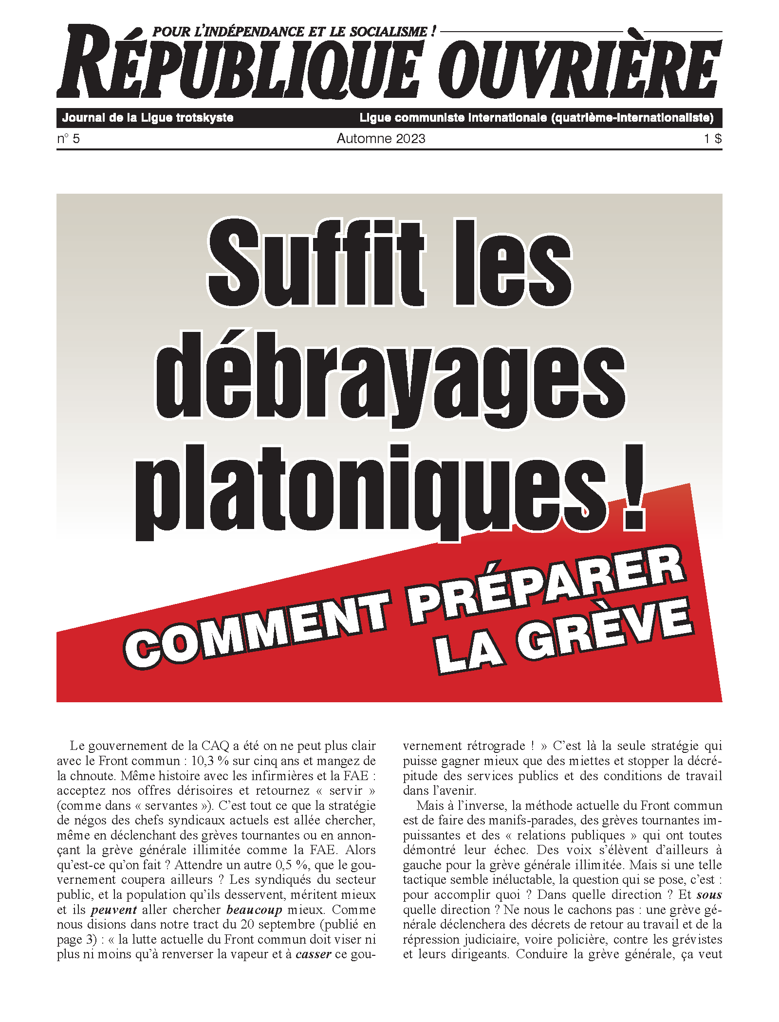 République ouvrière第5号  |  2023年11月19日