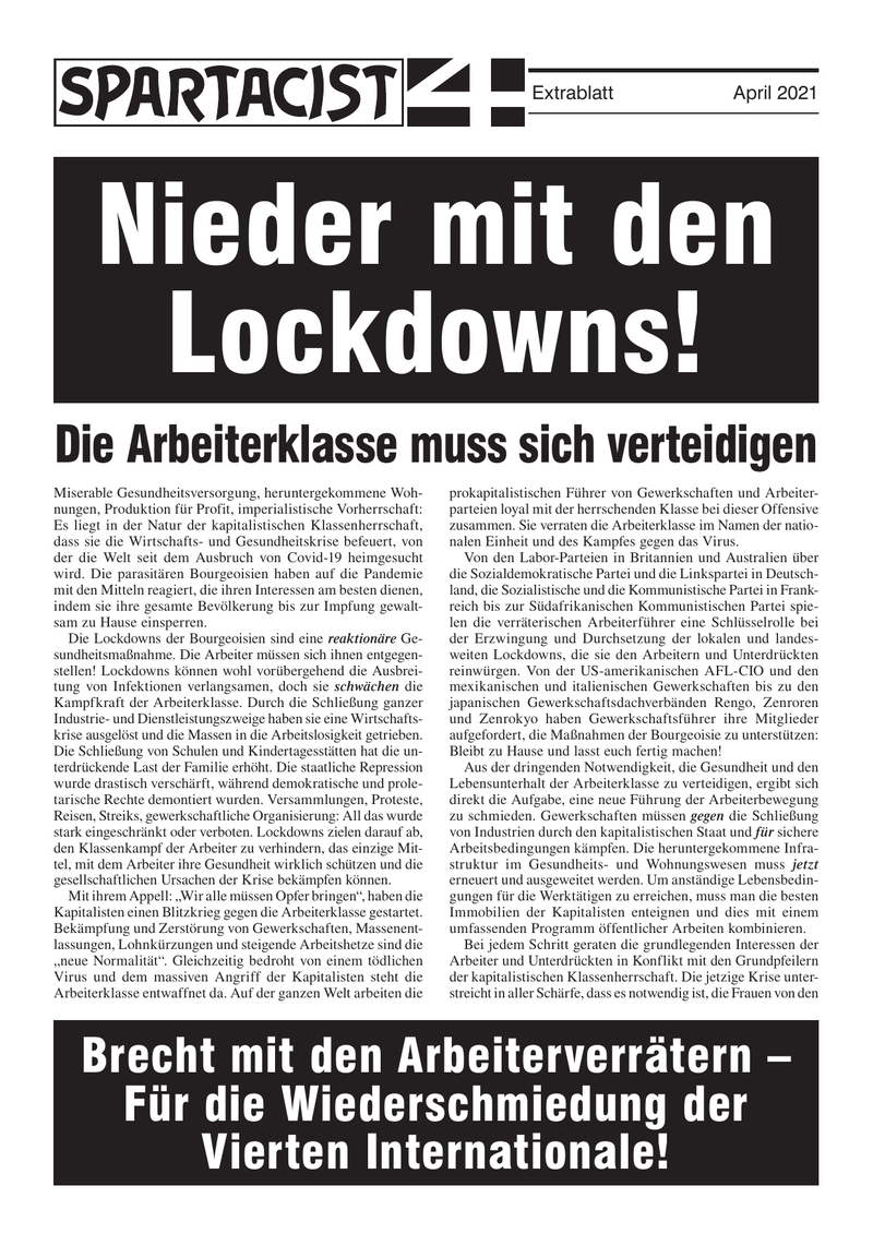 Nieder mit den Lockdowns! - Die Arbeiterklasse muss sich verteidigen  |  ١٩ أبريل ٢٠٢١