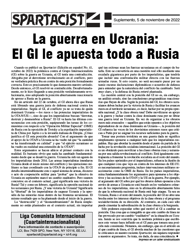 Spartacist (edición en español) Extra  |  5. November 2022