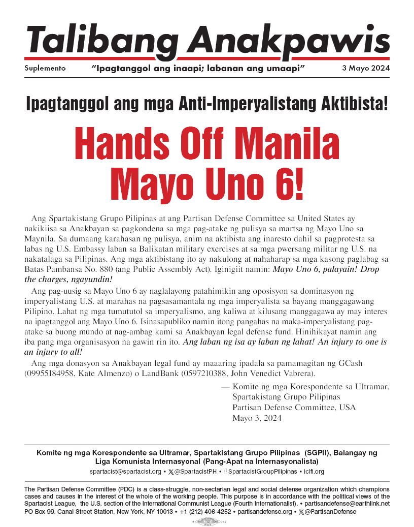 Hands Off Manila Mayo Uno 6!  |  3 mai 2024