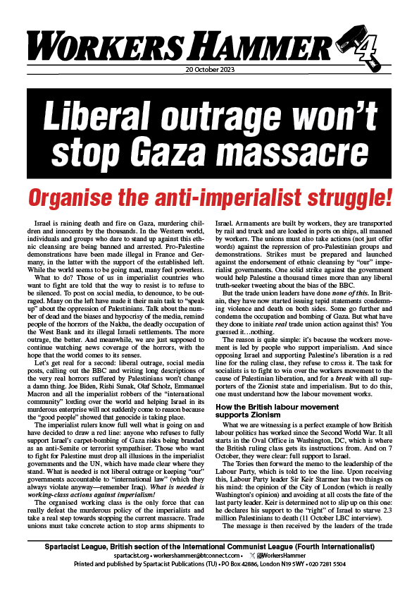 Liberal outrage won’t stop Gaza massacre  |  20 October 2023