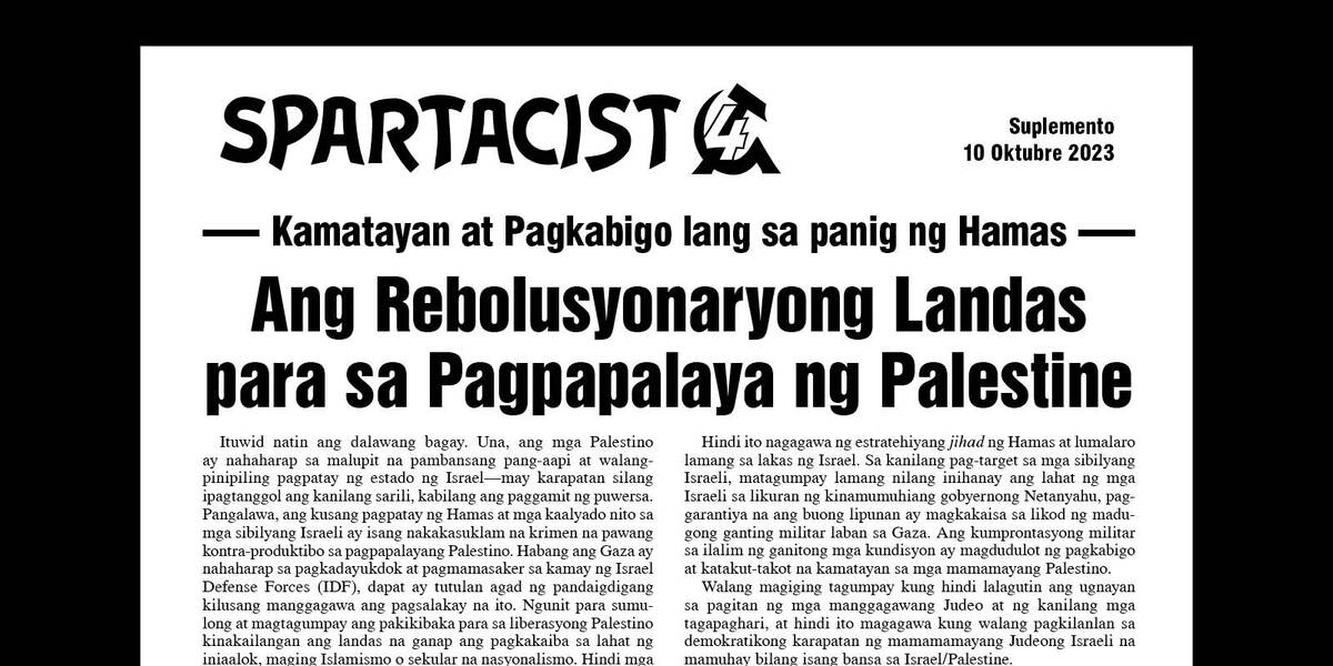 Spartacist (Tagalog) suplemento  |  Oktubre 10, 2023
