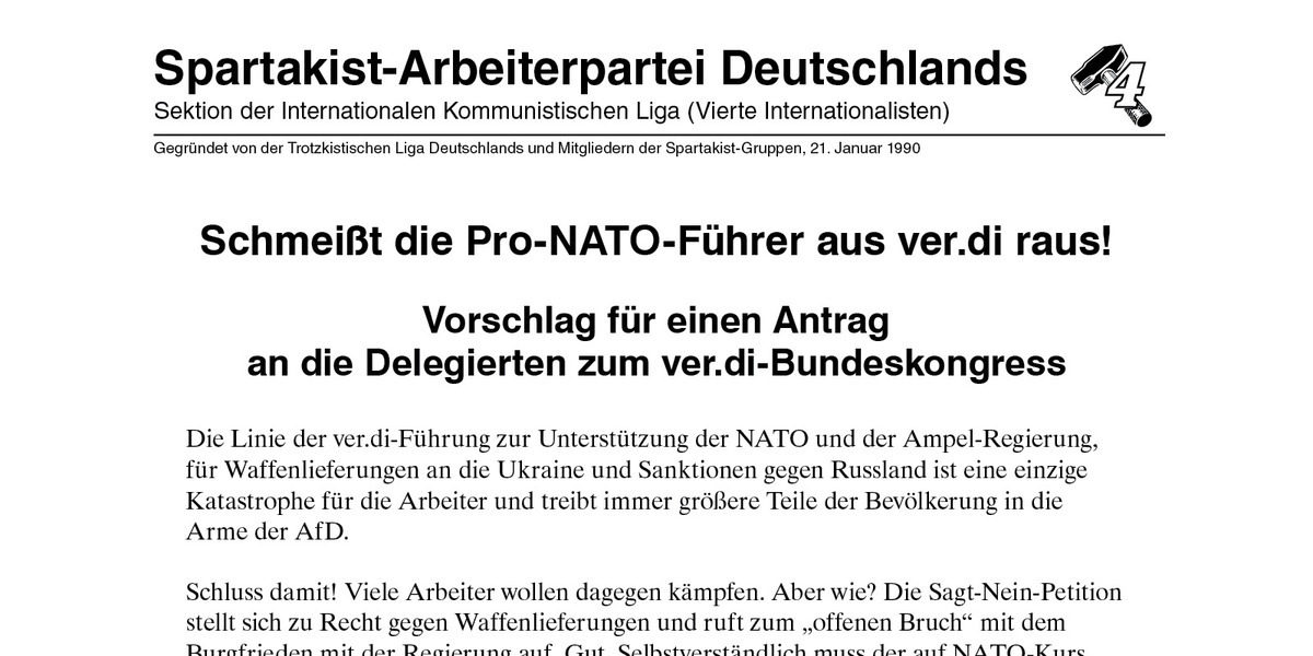 Schmeißt die Pro-NATO-Führer aus ver.di raus! Vorschlag für einen Antrag an die Delegierten zum ver.di-Bundeskongress