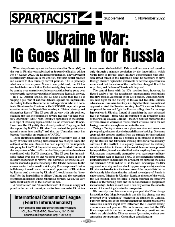 Ukraine War: IG Goes All In for Russia  |  5 November 2022
