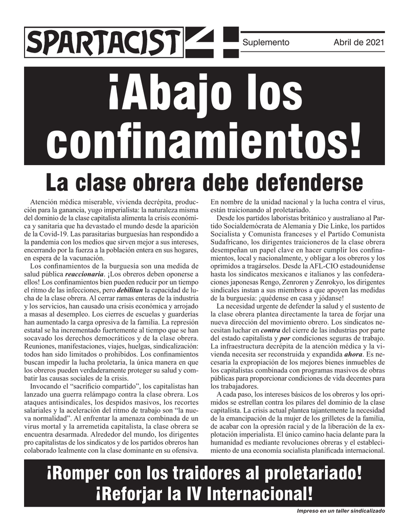 Spartacist (edición en español) supplemento  |  21 aprile 2021