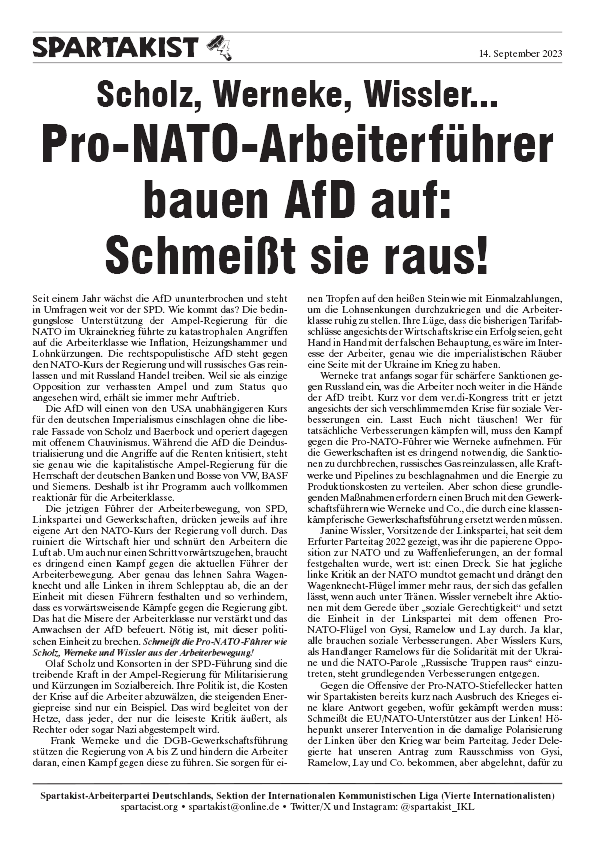Scholz, Werneke, Wissler... Pro-NATO-Arbeiterführer bauen AfD auf: Schmeißt sie raus!  |  14. September 2023